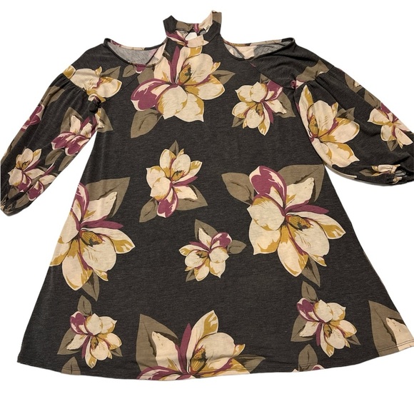 Lazy Sunday Cold Shoulders Floral Long Sleeves Tunic Dress Size Large - Picture 1 of 6